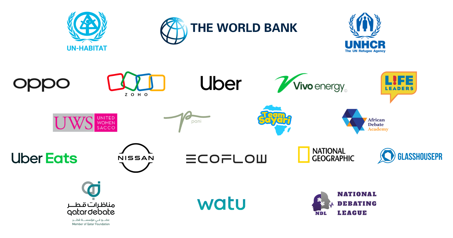 Logos of organizations Tajir has worked with